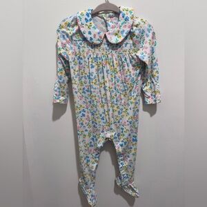 Angel Dear White Floral Footed One-Piece with Pink Blue and Yellow Flowers